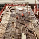 High angle view of workers in construction site