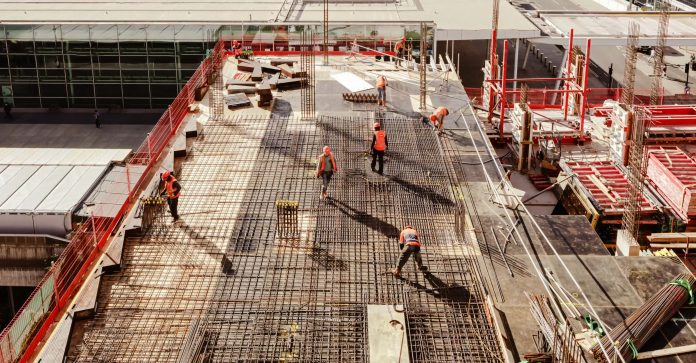 Construction workers on a building project.