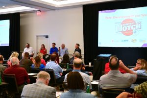 Jeremy Sax and manufacturer representatives during the Sponsored Panel.