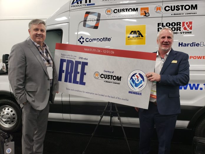 NTCA’s Bart Bettiga (right) and Brad Capal of Custom Building Products during the launch of the NTCA Membership Certificate Program.