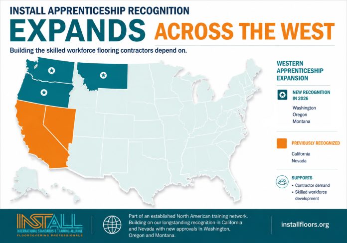 Map showing western U.S. where INSTALL apprenticeship recognition has expanded