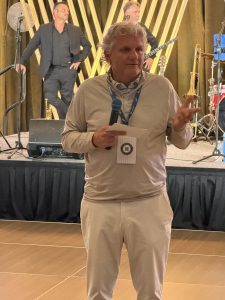 Charlie Dilks, CCA Global Partners chief product officer and Floor Covering Industry Foundation (FCIF) board chair, talks about the foundation during the Daltile Statements Dealer Conference in Naples, Fla.